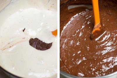 Mixing bowl with egg whites and chocolate mixed in