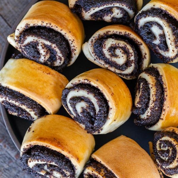 Poppy seed rolls on a plate