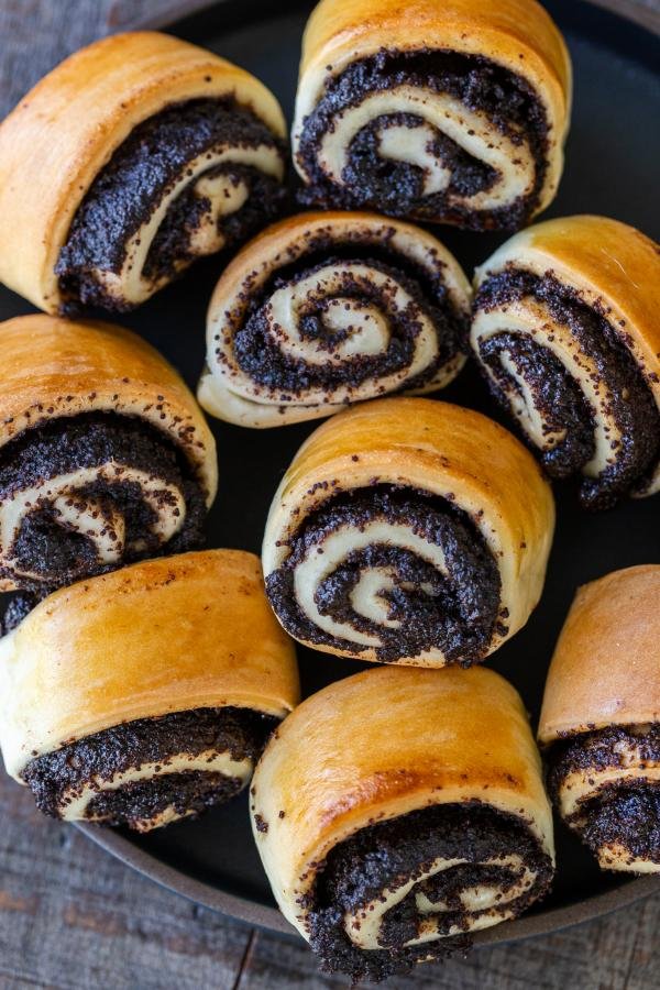 Poppy seed rolls on a plate