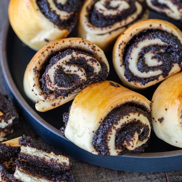 Poppy seed rolls on a plate