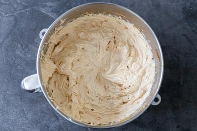 Honey cake cream in a mixing bowl
