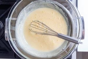 Whisked eggs in a bowl