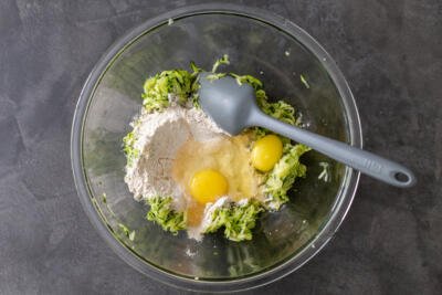 zucchini flour eggs in a bowl
