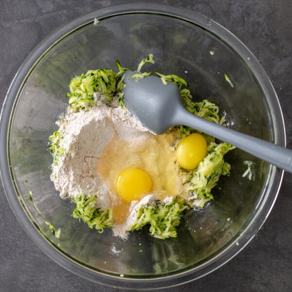 zucchini flour eggs in a bowl