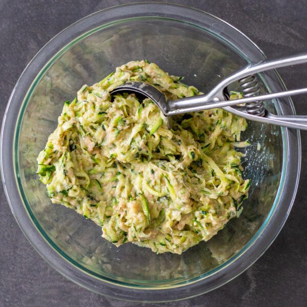 zucchini fritters dough in a bowl