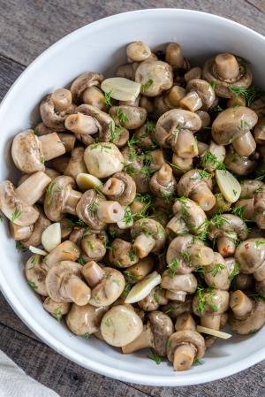 pickled mushrooms in a bowl