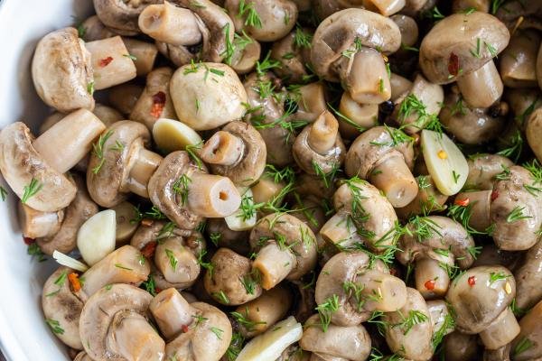 pickled mushrooms in a bowl