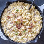 Smoky Bacon Macaroni and Cheese in a pan.