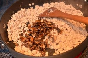 Skillet with ground meet and mushrooms