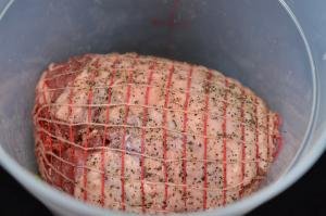 Seasoned lamb inside a bowl