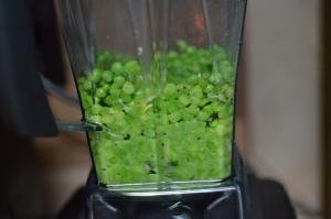 Peas, mint, garlic, salt, and pepper in a blender
