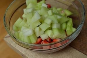 Honeydew Fruit Salad in a bowl