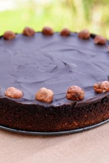 Chocolate Hazelnut Tart on a tray
