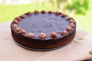 Chocolate Hazelnut Tart on a tray
