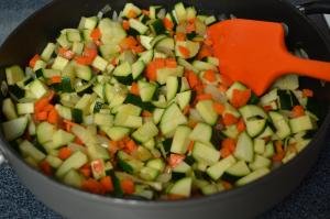 Chopped vegetables in a skillet
