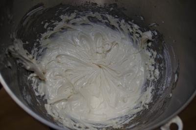 A mixture of cream cheese, sugar and vanilla beat until smooth