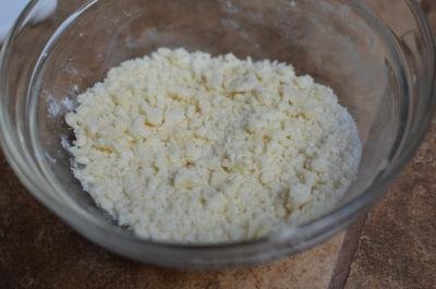 Crumbs in a bowl made of sugar, flour and butter