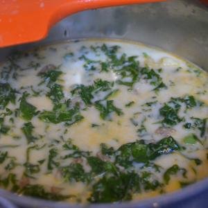 Zuppa Toscana Soup in a saucepan on the stove