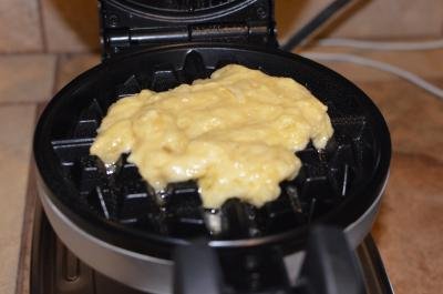 Dough mixture in a waffle iron