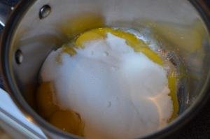 Egg yolks and sugar in a saucepan