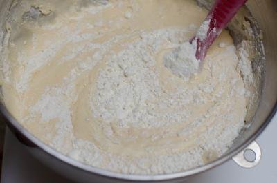 Flour being mixed into the batter