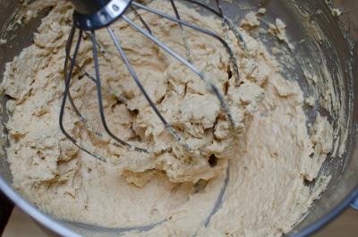 Dulce de leche whipped together with butter in a KitchenAid mixer