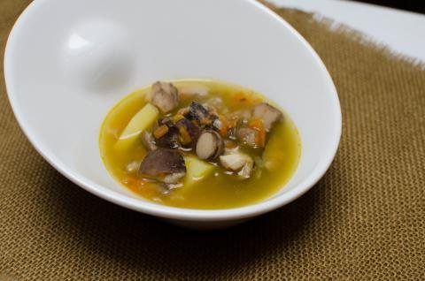 A bowl of wild mushroom soup