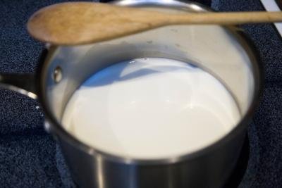 Milk in a saucepan on the stove
