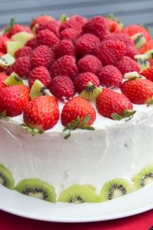 Rainbow Fruit Cake on a plate