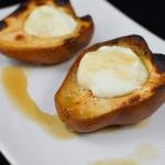 2 baked pears on a plate