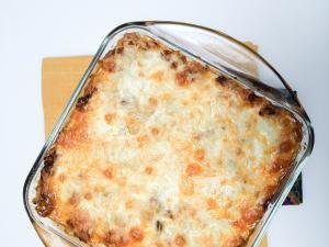 Mushroom lasagna in serving tray