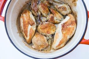 Beer Roasted Chicken in a baking pot