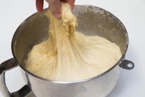 Dough mixture in a large mixing bowl