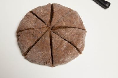 Dough cut into 8 equal triangle pieces
