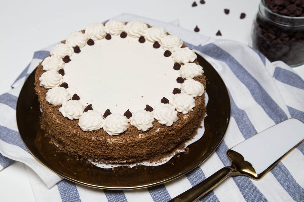 Chocolate-honey Layer Cake on a serving tray