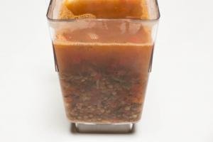 Soup mixture placed into a blender
