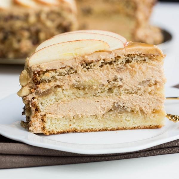 Caramel Apple Cake slice on a plate