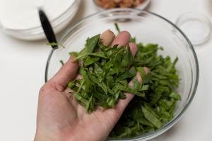 Spinach cut into thin strips
