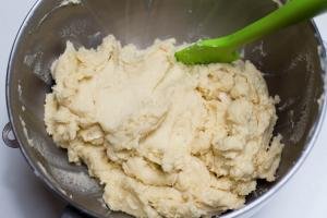 Dough mixture in a large mixing bowl