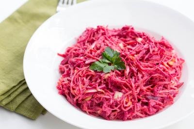 Beet Carrot and Cabbage Salad in a bowl