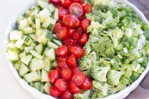 Broccoli Cucumber and Tomato Salad in a bowl