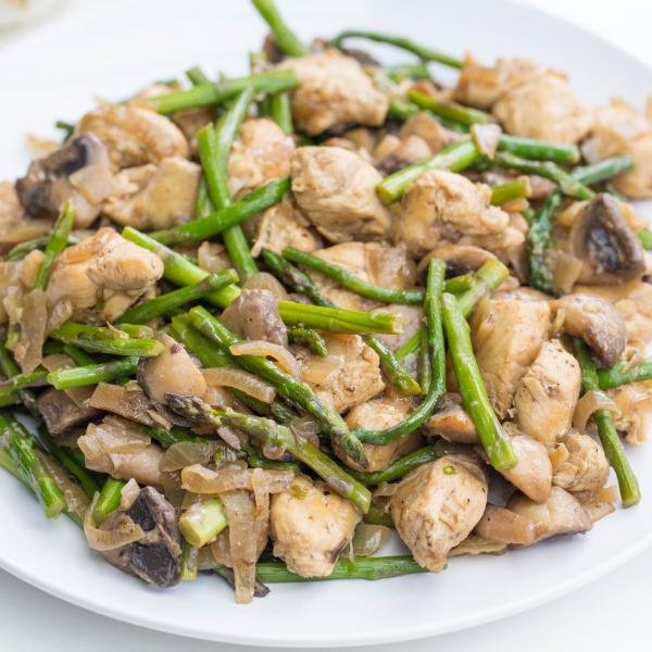 Chicken and Mushrooms with Asparagus on a plate