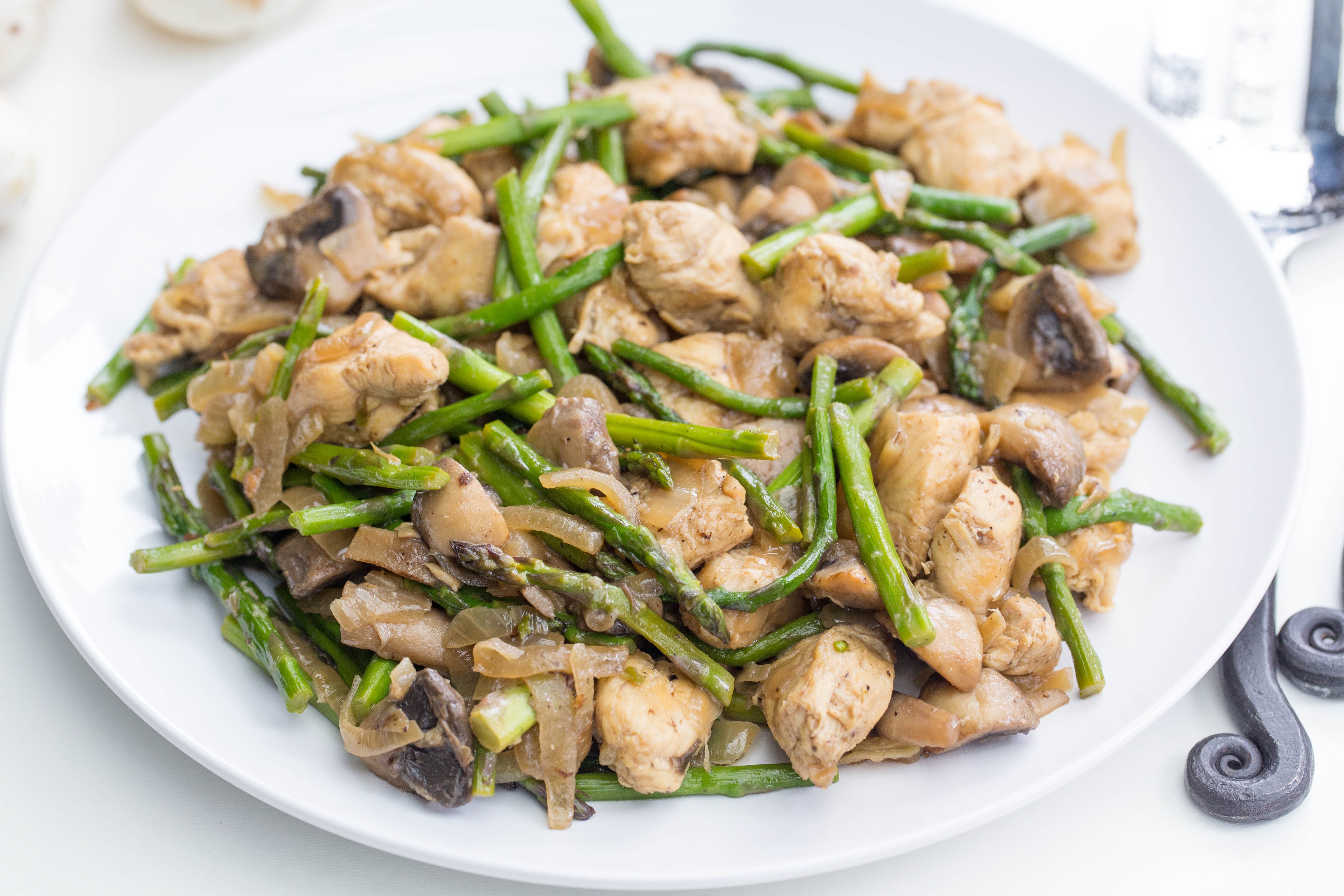 Chicken and Mushrooms with Asparagus Recipe - Momsdish