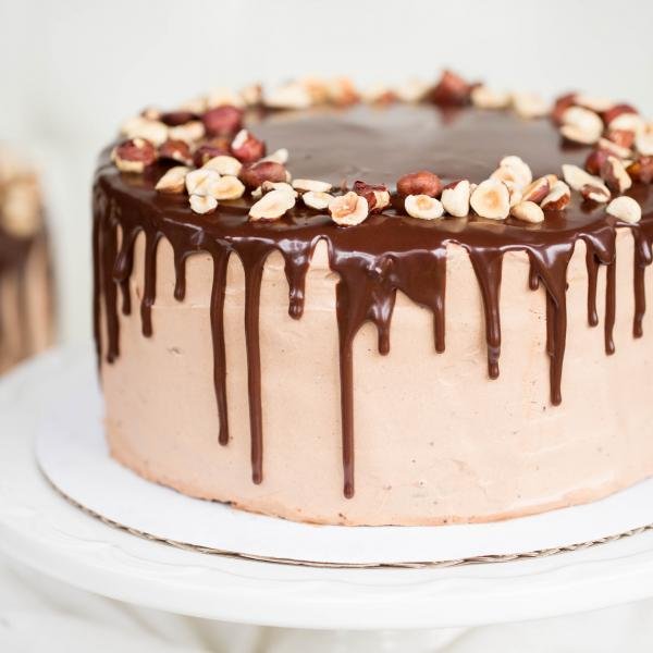 Chocolate Hazelnut Cake on a serving tray