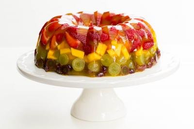 Jello Fruit Cake Dessert on a serving tray