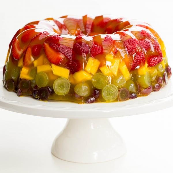 Jello Fruit Cake Dessert on a serving tray