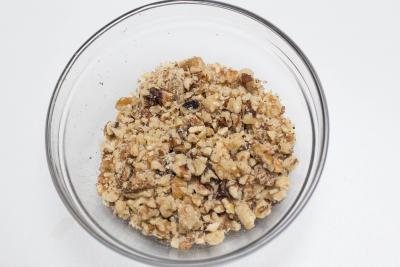 Crushed walnuts in a bowl