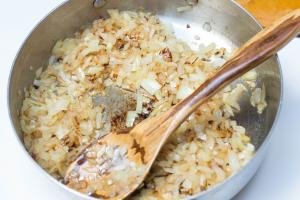 Diced onions in a deep skillet