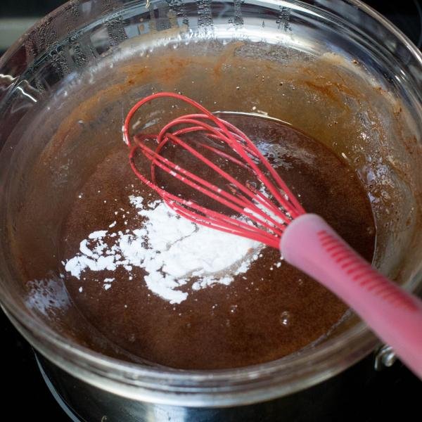 Baking soda mixed into the mixture on the steam bath