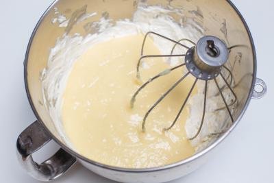 Cream mixture in a mixing bowl